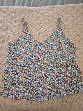 Floral V-Neck Cami Top in Navy, Orange & Cream